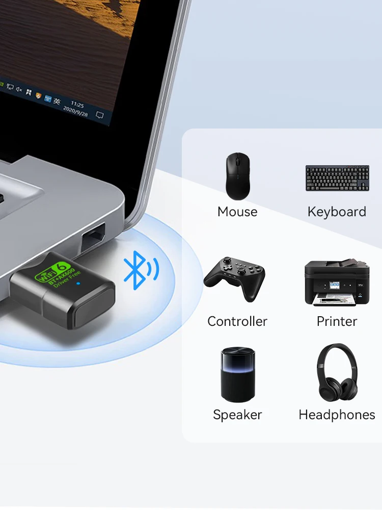 Kebidu USB Bluetooth 5.4 WiFi 6 Adapter 600Mbps USB Wifi Dongle Bezprzewodowa Karta Sieciowa USB Wi-Fi Odbiornik Bez Sterowników do PC Laptopa — zdjęcie produktu 7