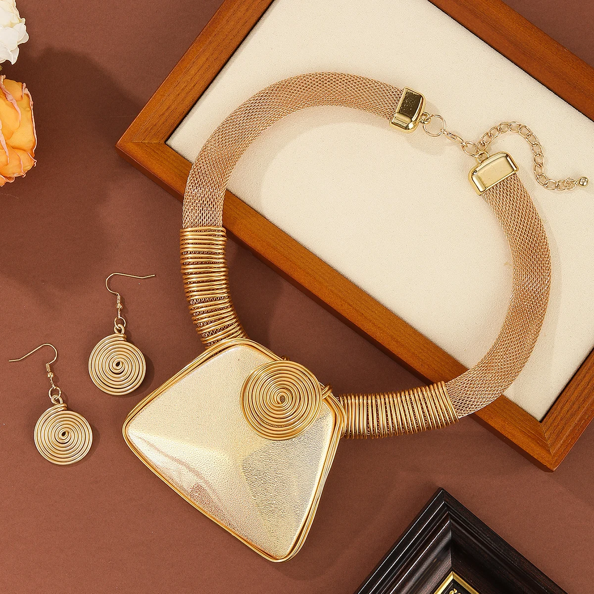 Women's Trendy Geometric Square Resin Gems Jewelry Set