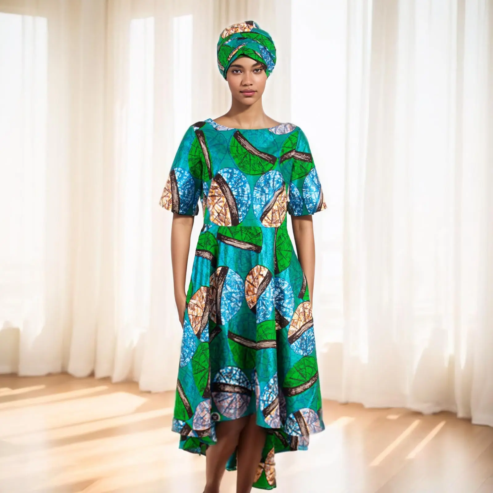 African Long Dress for Women 2024 Dashiki Print Dress with Turban Wedding Dress Party Anniversary Gown African Dress 2425065