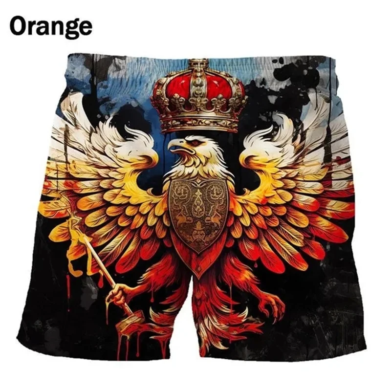 Short estampado em 3D com bandeira masculina, short gráfico de secagem rápida, moda de rua hip-hop, personalidade legal, arte águia