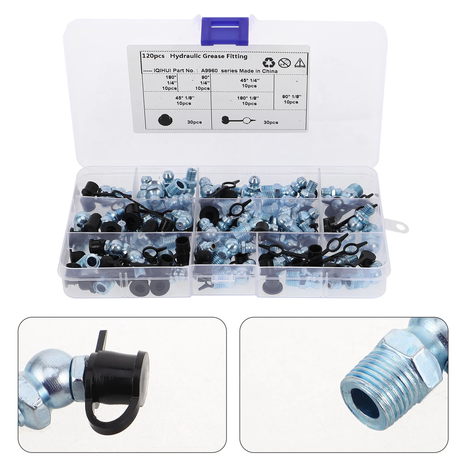 

120Pcs Automotive Grease Fittings Kit Dust Caps Assortment Durable Metal Replacement Parts for Car Machinery Hydraulic Tools