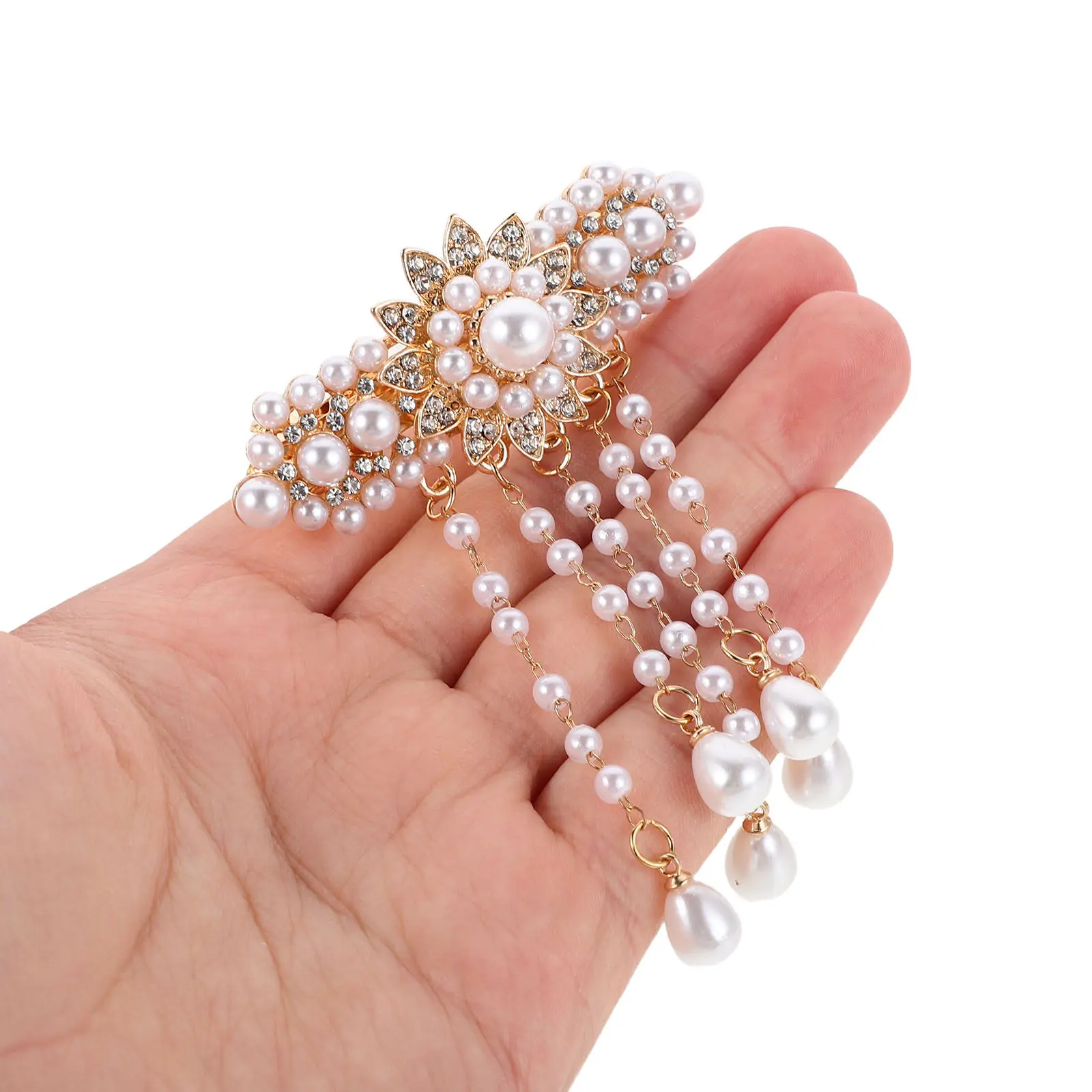 

2Pcs Pearl Tassel Hair Clips for Women Chinese Style Vintage Palace Motif Rhinestone Clip Tassel Fringe