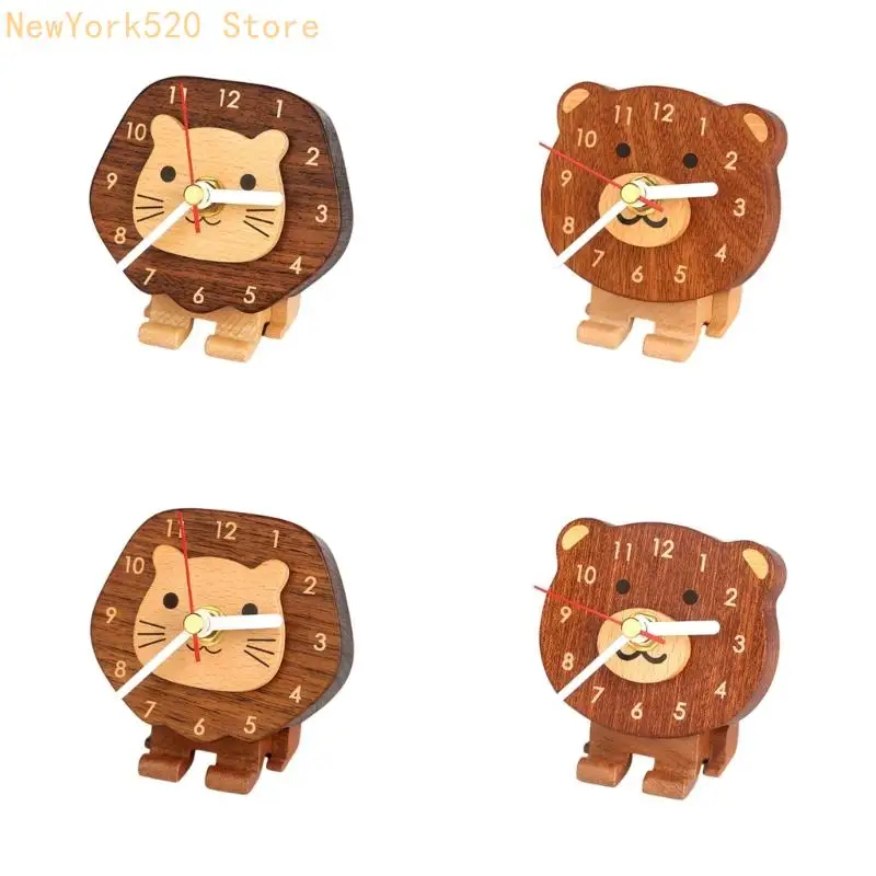 

N84C Miniature Wooden Desk Clock Cartoon Animal Pattern Clocks and Quiet Movement For Home Or Office Decoration