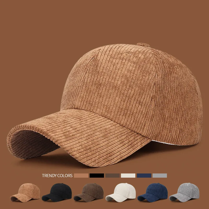Unisex Solid Corduroy Baseball Cap Classic Curved Brim Adjustable Back Strap Dad Hat Textured Casual Headwear for Autumn Winter