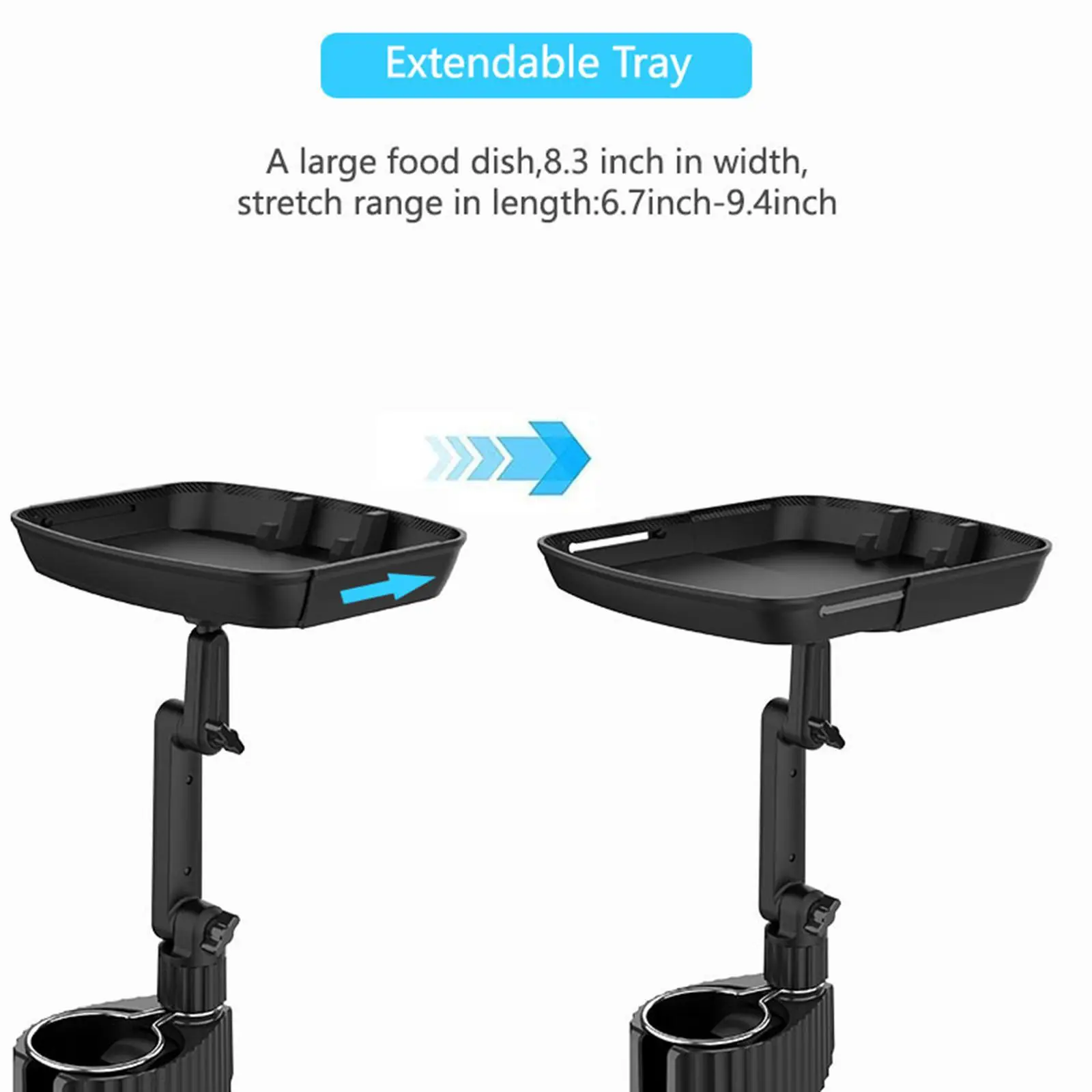Car Food Tray Cup Holder Stay Saving Multifunctional Dinner Plate Portable Black 360 Swivel Arm Extendable Base