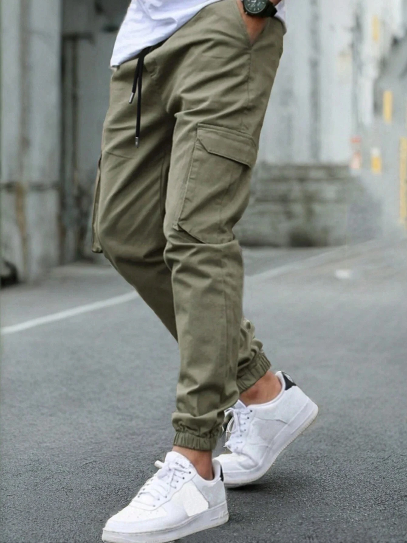 Men's Casual Cargo Pants - Elastic Waist Joggers with Pockets for Daily Wear & Outdoor Activities