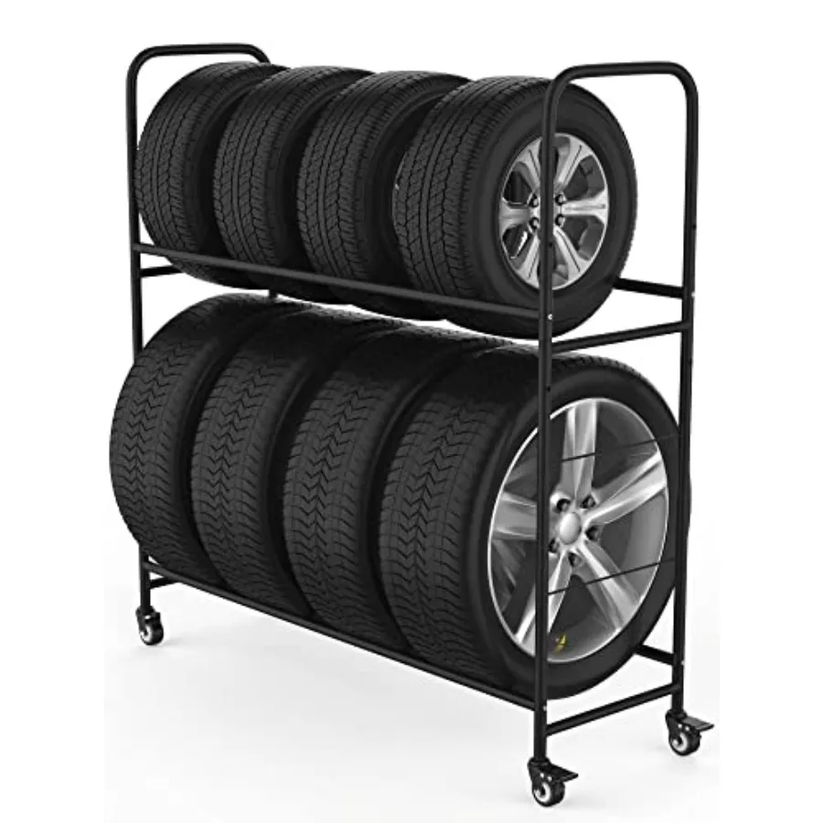 

Rolling Tire Rack Metal Adjustable Tire Stand with Protective Cover 4 Non-Rolling Legs Updated 48'' L with 4 Wheels Included