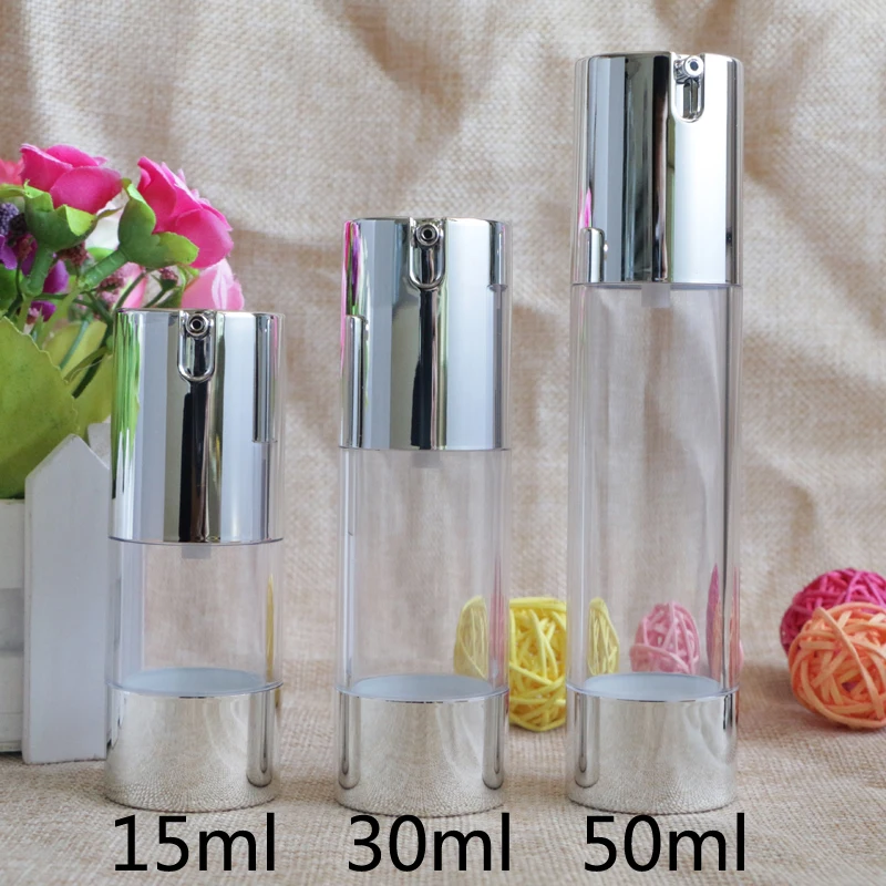 10pcs/lot Makeup Tools Silver Wire-drawing Refillable Bottles 30ml 50ml Lotion Cosmetic Container Empty Shampoo Airless Bottle