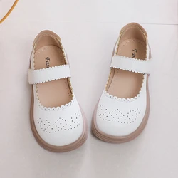 2023 New Soft Girls Casual Shoes Lace Solid Color Non-slip Kids Fashion Leather Shoes Non-slip Children Shallow Loafer Round-toe