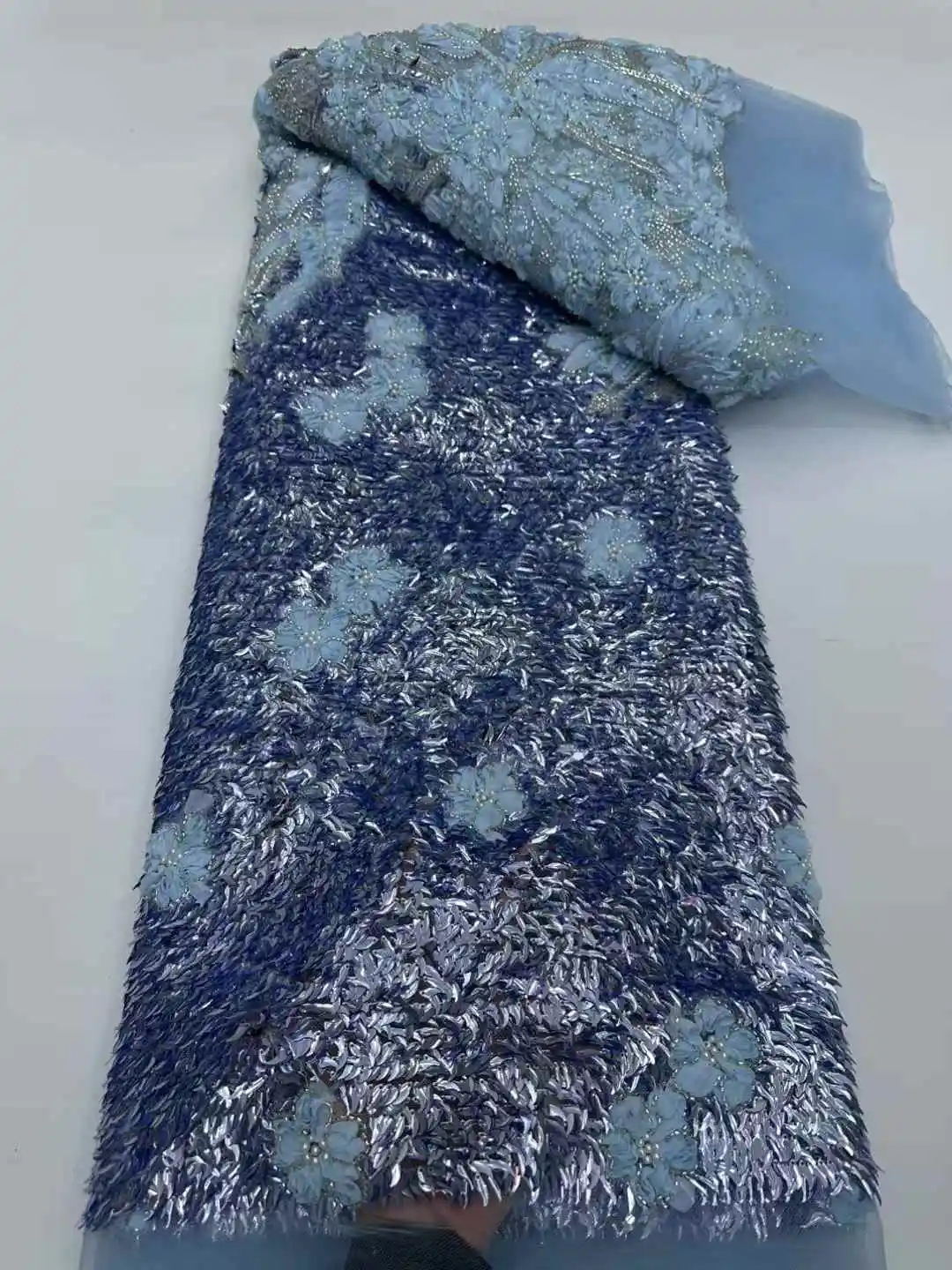 

French Tulle Sequins Lace Fabric Embroidery 5 Yards African 2026 Luxury Beaded African Mesh Lace For Nigerian Women Party Dress
