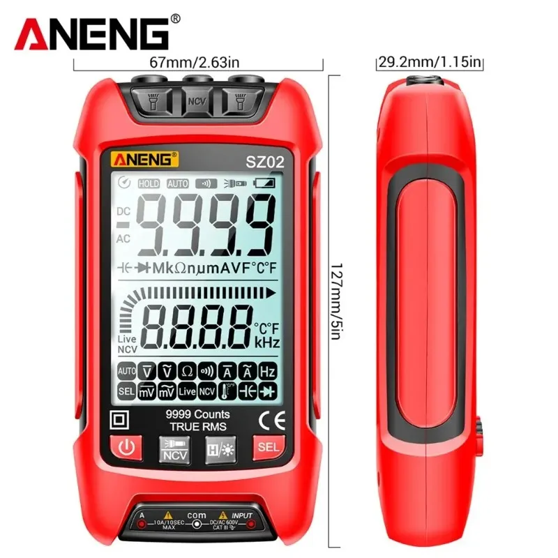 ANENG SZ02 9999 Zählt Smart Digital Multimeter True RMS Auto Elektrische Kapazität Meter Temperatur Widerstand Transistor Tester