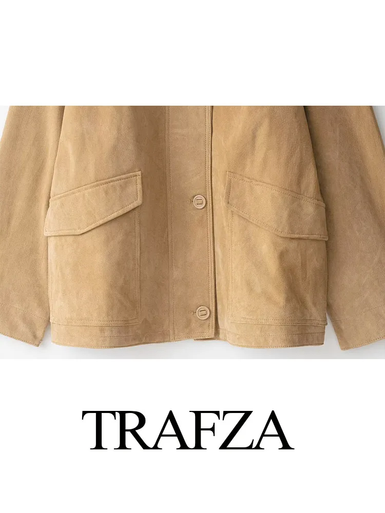 

TRAFZA Woman Autumn Casual Loose Coats Solid Turn-Down Collar Pockets Single-Breasted Woman's Fashion Long-Sleeved Jackets 2025