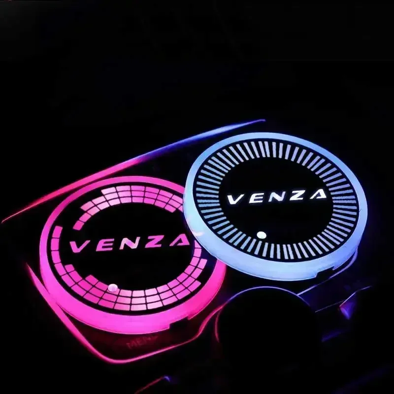 Car LED Water Coaster Cup Anti-Slip Mat Luminous Drink Holder Lamp for Toyota Venza Logo 2023 Atmosphere Light Accessories