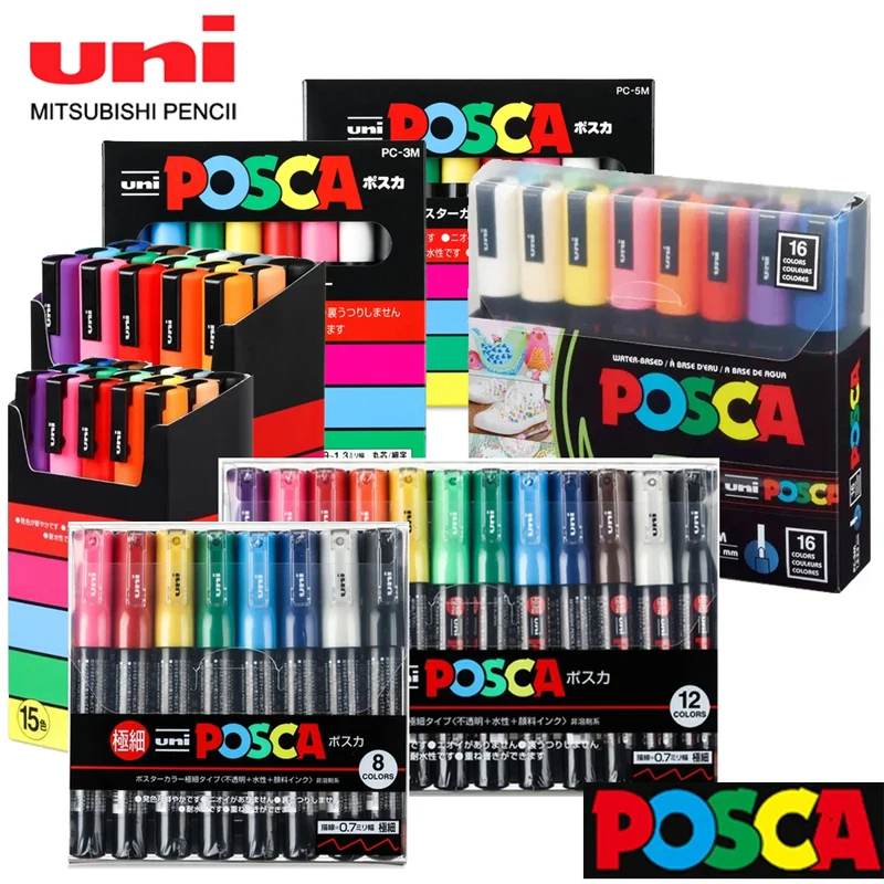 Uni Posca Acrylic Markers Set, 5/8/12/16pcs Marcadores Art Marker Pens for Rock Painting Fabric Graffiti Artists Crafters Manga