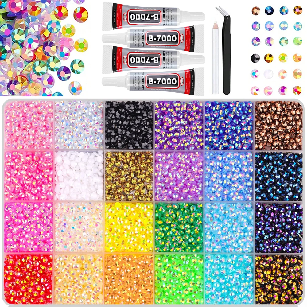 3/4/5mm 15/24/28/40/48 Colors Bedazzling Kit Ab Resin Jelly Flat-Back Rhinestone Set Diamond Decoration Crystal Mixed Color Gems Suitable for DIY Phone Cases, Nail Art, Cups, Holiday Gifts