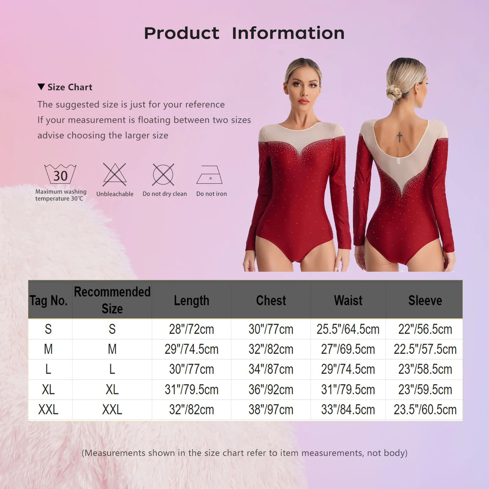 Womens Ballet Dance Leotard Rhinestone Long Sleeve Gymnastics Figure Ice Skating Dance Performance Costume Sheer Mesh Bodysuit