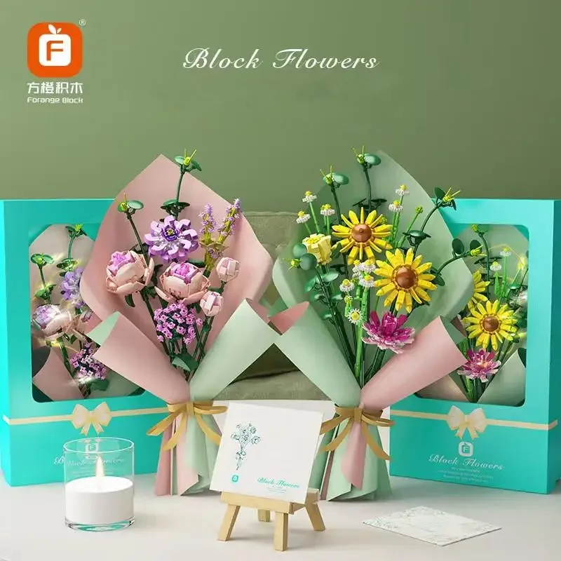 FC Blocks Girls Building Toys Bricks Flower Puzzle Women Gift Home Decor Lighting Greeting card FC8307 FC8308