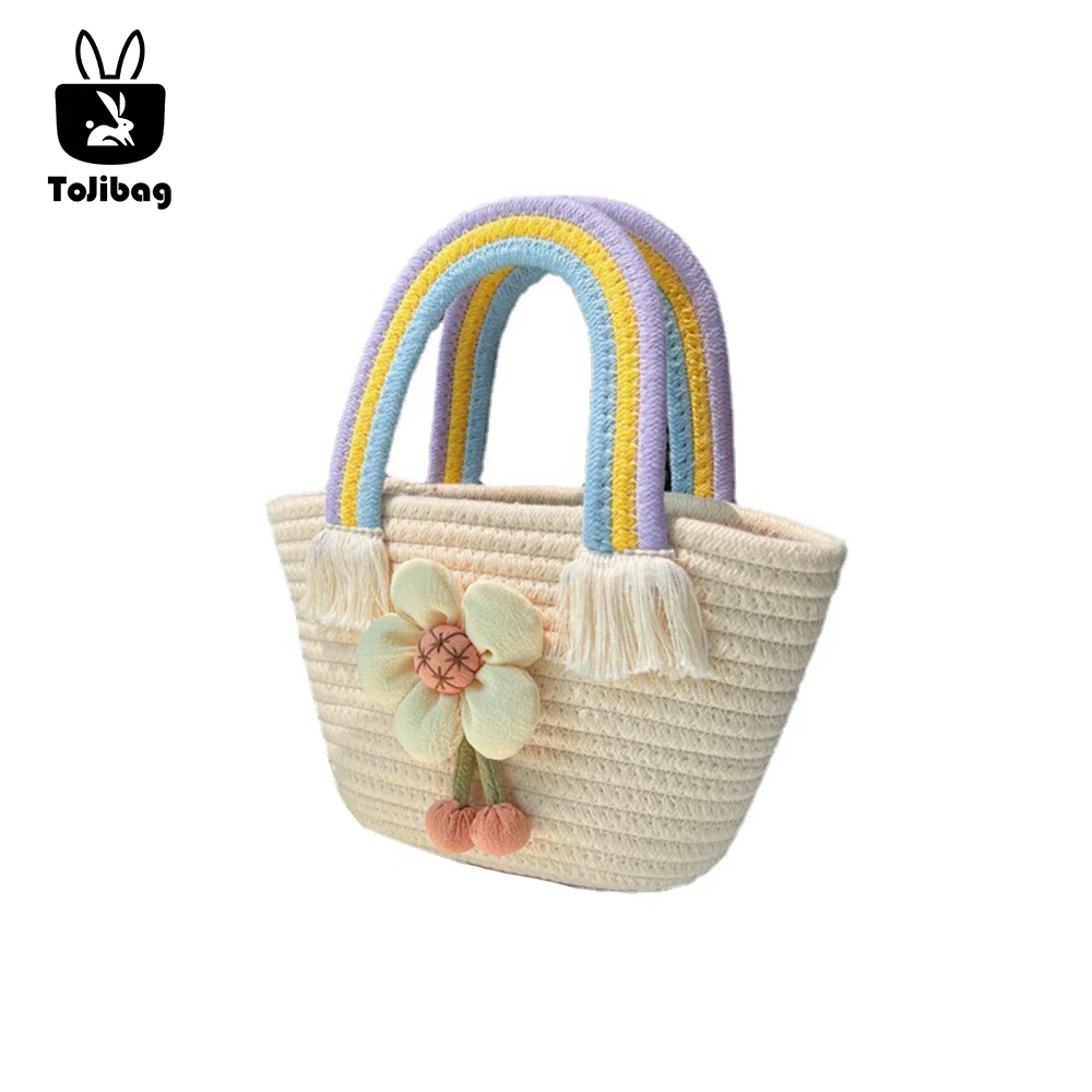 

2025 Rainbow Cotton Rope Woven Bag Handbag Woven Partysu Handbag Wedding Gift Women's Bag All-Matching Western Style Hand Bags