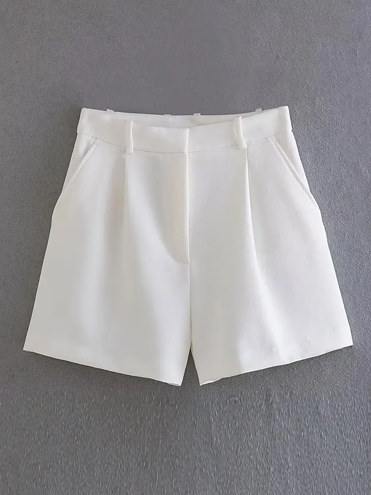 Willshela Women Fashion White Pleated Front Zipper Shorts Vintage High Waist Female Chic Lady Shorts