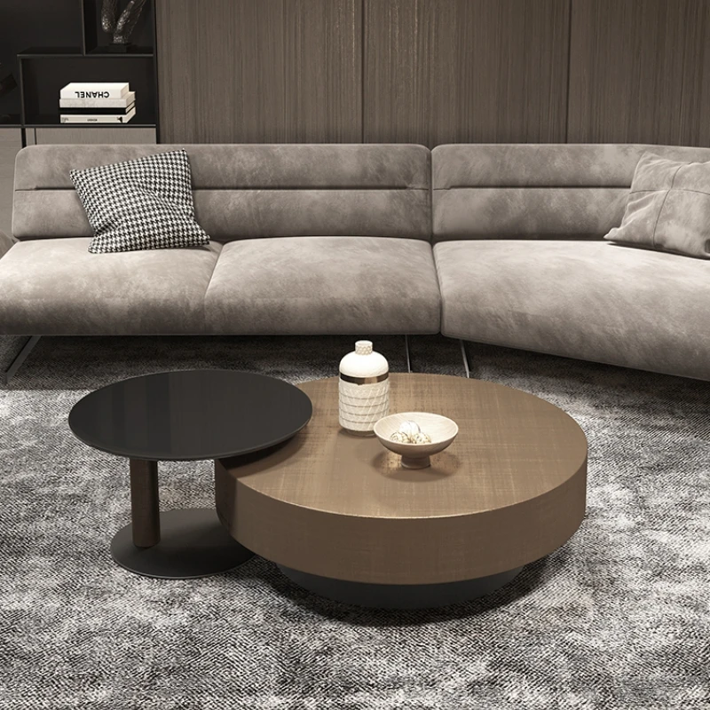 

Light luxury coffee table modern simple small apartment home living room round tempered glass coffee table combination