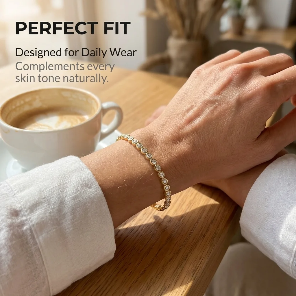 French elegant rice grain edge crystal bracelet, two tone stainless steel full circle opening bracelet, simple and stackable for