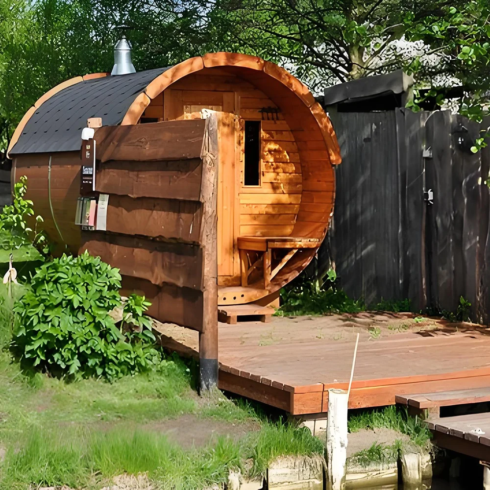 Outdoor Barrel Sauna, Red Cedar Solid Wood 3-Person Sauna Room, 6kw Electric Heater, 1800x2400mm Traditional Wet Steam Sauna view 6