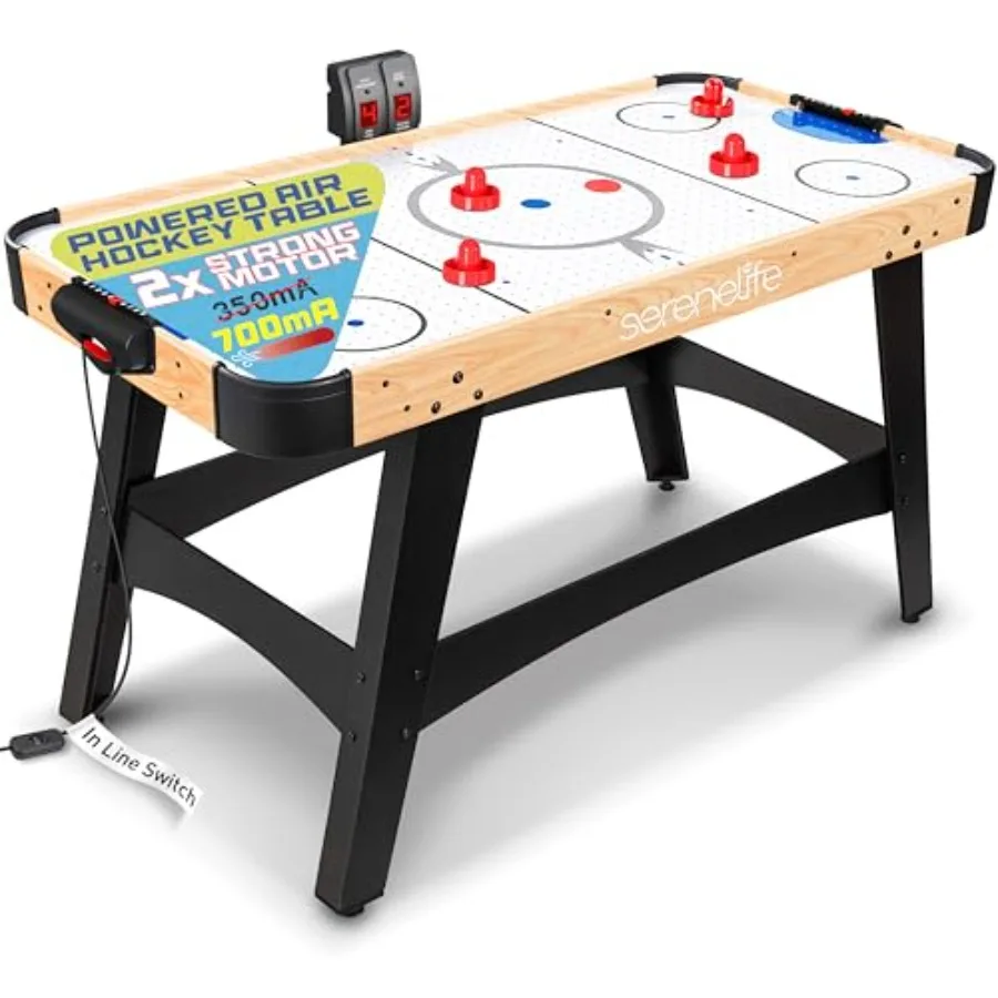 

58in Powered Air Hockey Table with Upgraded 700mA 12V 2X Powerful Motors Inline Power Switch Battery-Free Digital LED Scoreboar