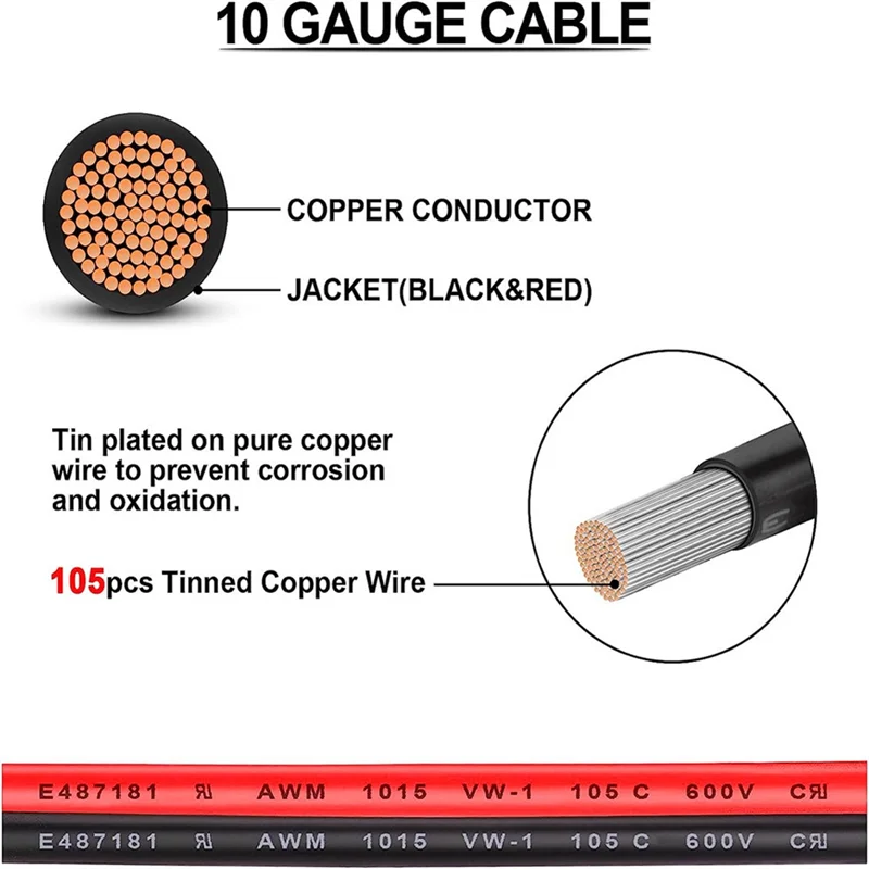 

Прочный двойной положительный провод ATC 10AWG с кольцевыми клеммами и разъемами 45А