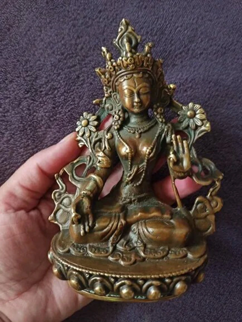 EXQUISITE Tibetan Buddhism Bronze Kwan-yin White Tara Buddha Statue