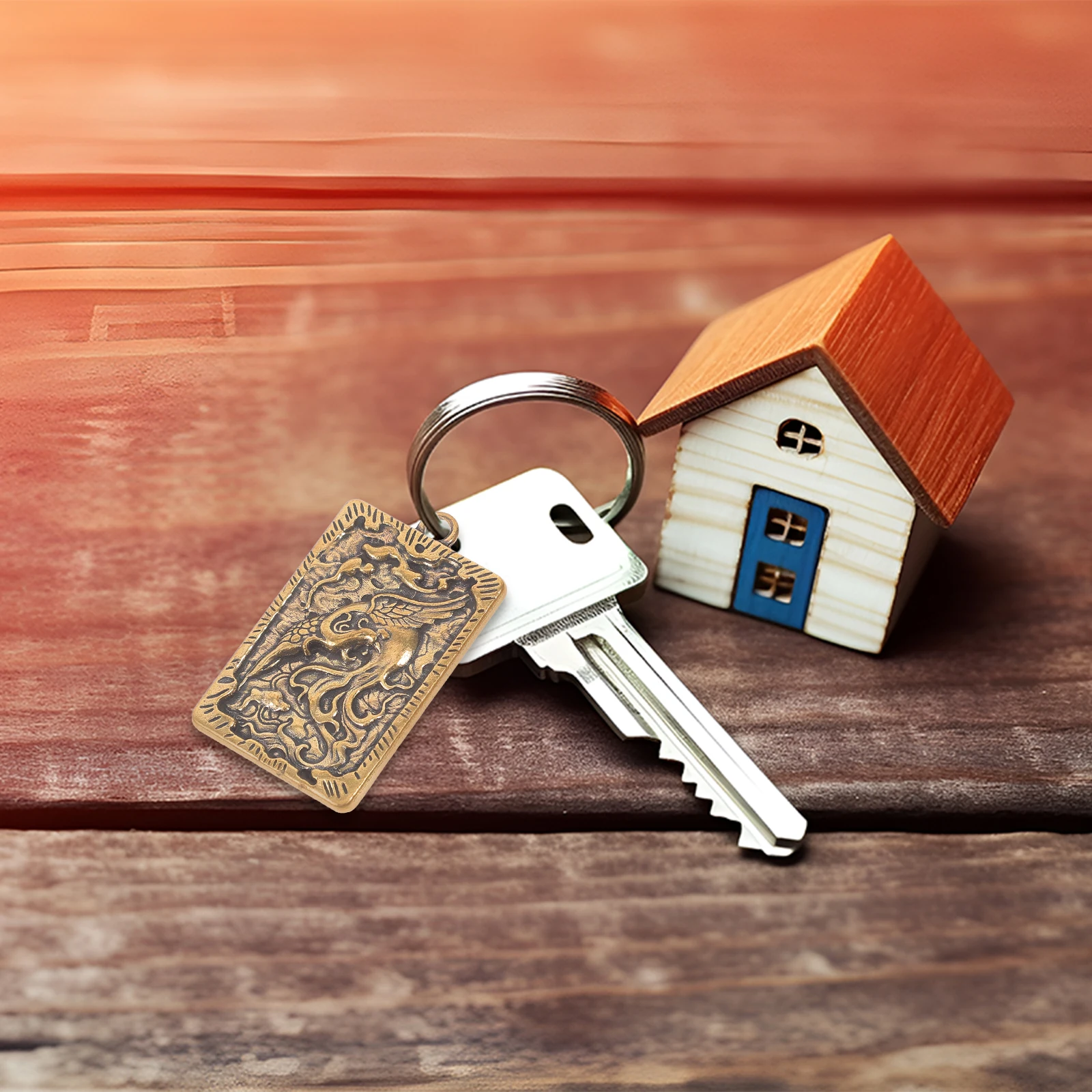 

2pcs Brass Dragon Amulet Keychain Hanging Tag Decorative Pendant For Key Ring Luck Charm Safety Charm Hand-Painted Design