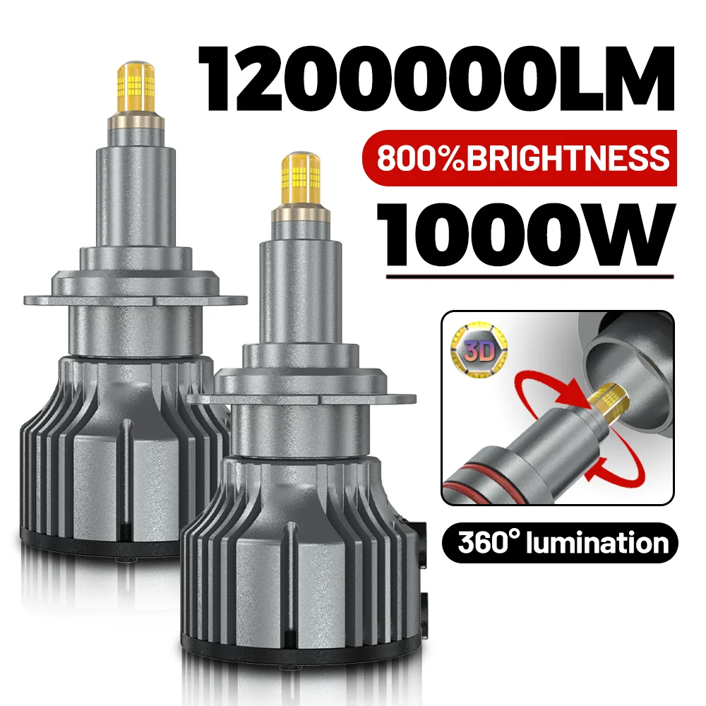

2Pcs H7 H11 LED Canbus 1000W 12000000LM 6000K LED H1 H8 H9 9005 HB3 9006 HB4 9012 HIR2 Error Free 360 LED CSP Chips For Lenses