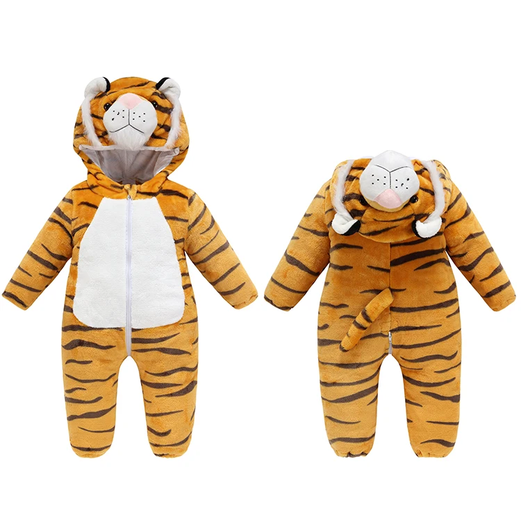 Kigurumi Baby Rompers for Boys Girls Winter 0 to 3 6 9 12 18 24 Months Warm Tiger Panda Unicorn Toddler Jumpsuit Zipper Overalls