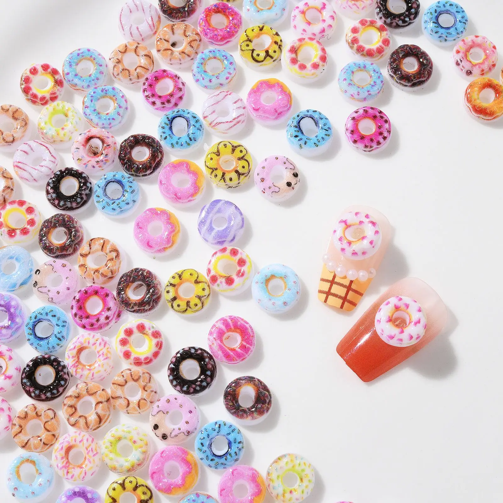 20pcs Cute Donut Nail Art Decorations Mini Sweet Dessert DIY Accessories for Phones Cases and Nails