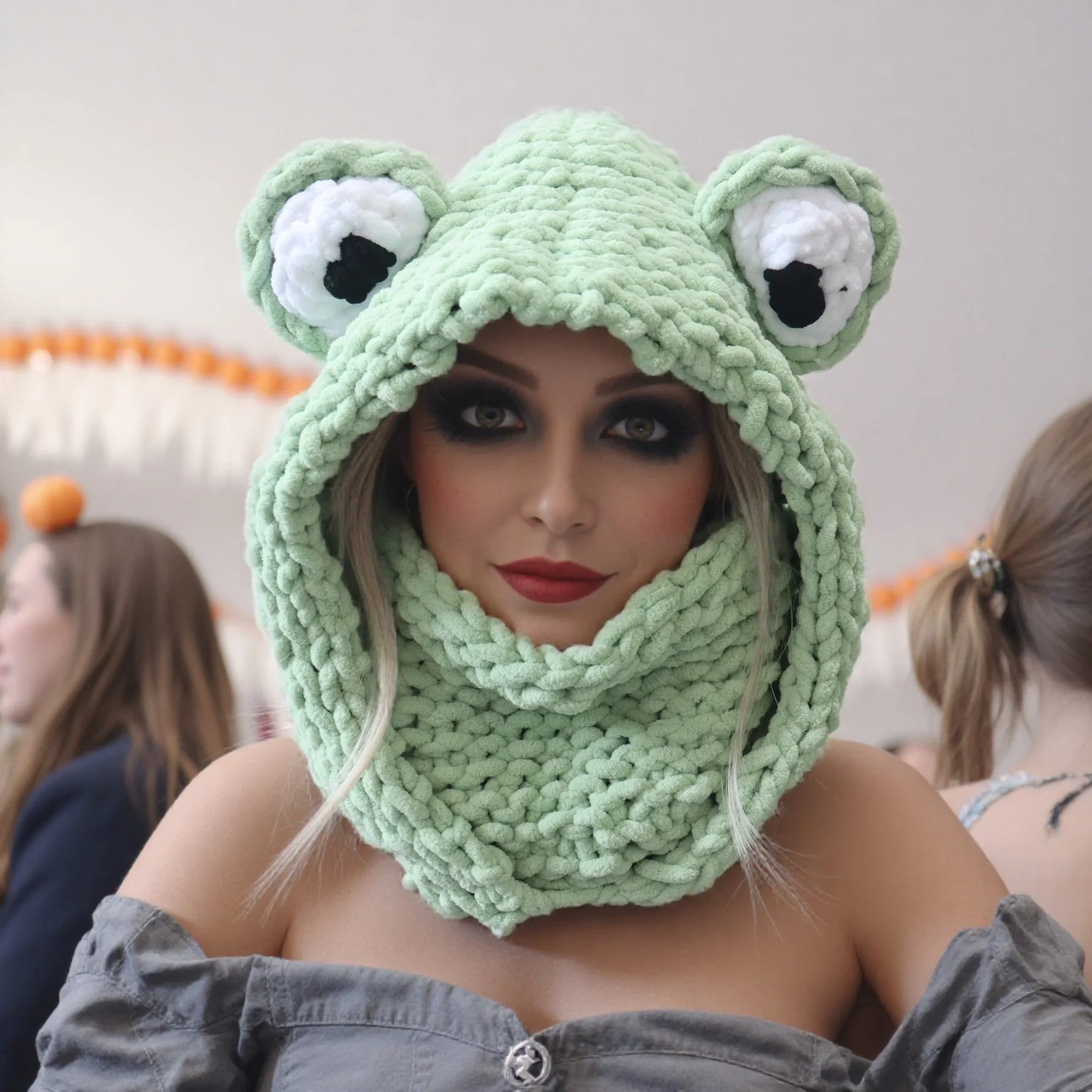 

Цельная вязаная шапка для пары, теплая и мягкая зимняя повседневная шапка в форме милой лягушки