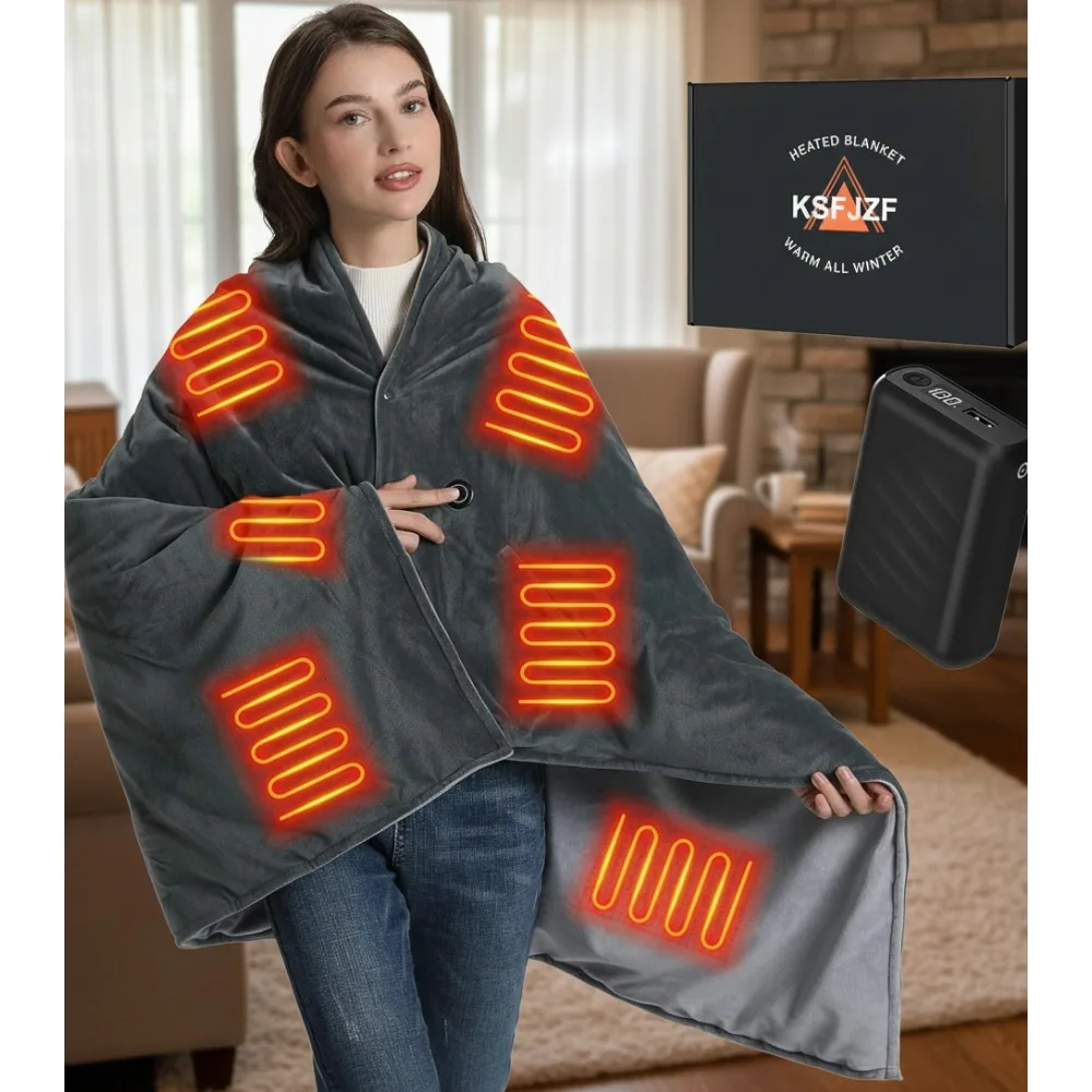 

20000mAh Cordless Heated Blanket, Fast Heating Electric Throw, 59x35.5 Inch for Outdoor Camping Travel with 3 Heat Settings