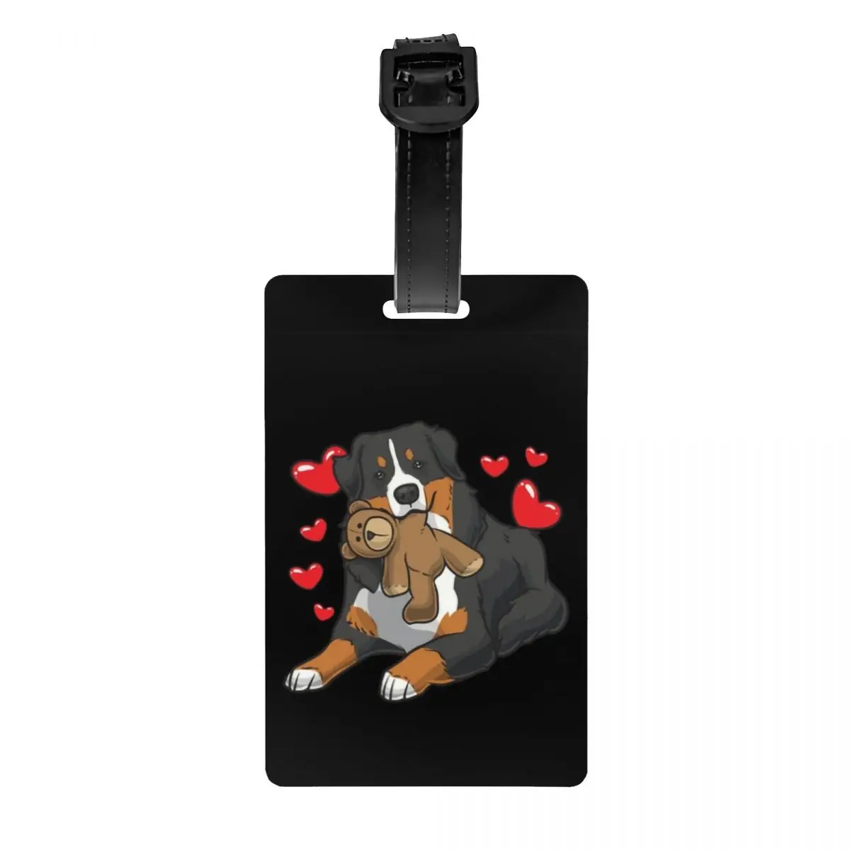 Custom Bernese Mountain Dog With Hearts Luggage Tag Privacy Protection Animal Baggage Tags Travel Bag Labels Suitcase