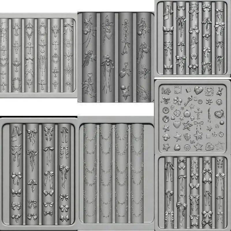 Lightweight 3D Bow Lace Chain Silicone Nail Mold Easy Store DIY Resin Nail Charm Making Mould for Nail Salon Home Use