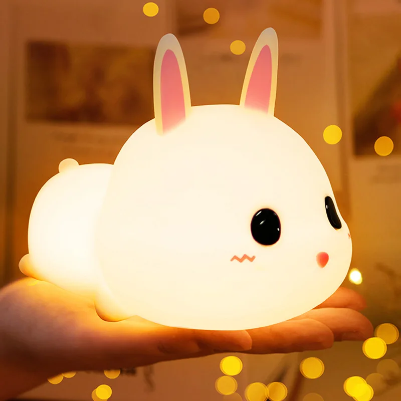 Silicone LED Rabbit Night Light Remote Control Rechargeable Touch Sensor Dimming Bedroom Bedside Lamp For Kids Baby Gift
