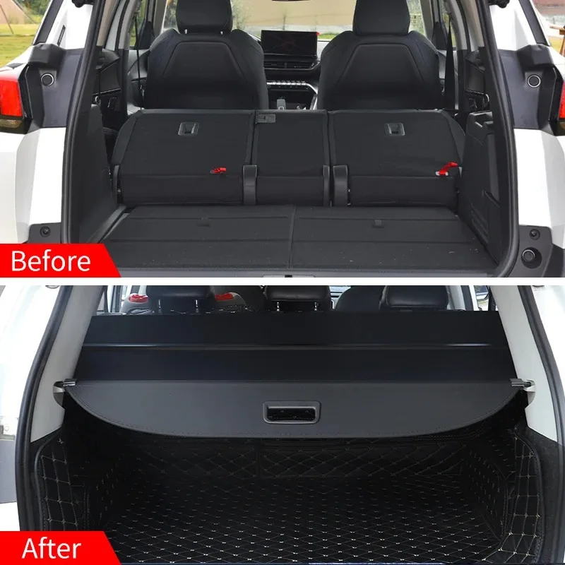 For Peugeot 5008 Car Rear Trunk Privacy Curtain Security Shield Cargo Cover Retractable Waterproof Interior Accessories