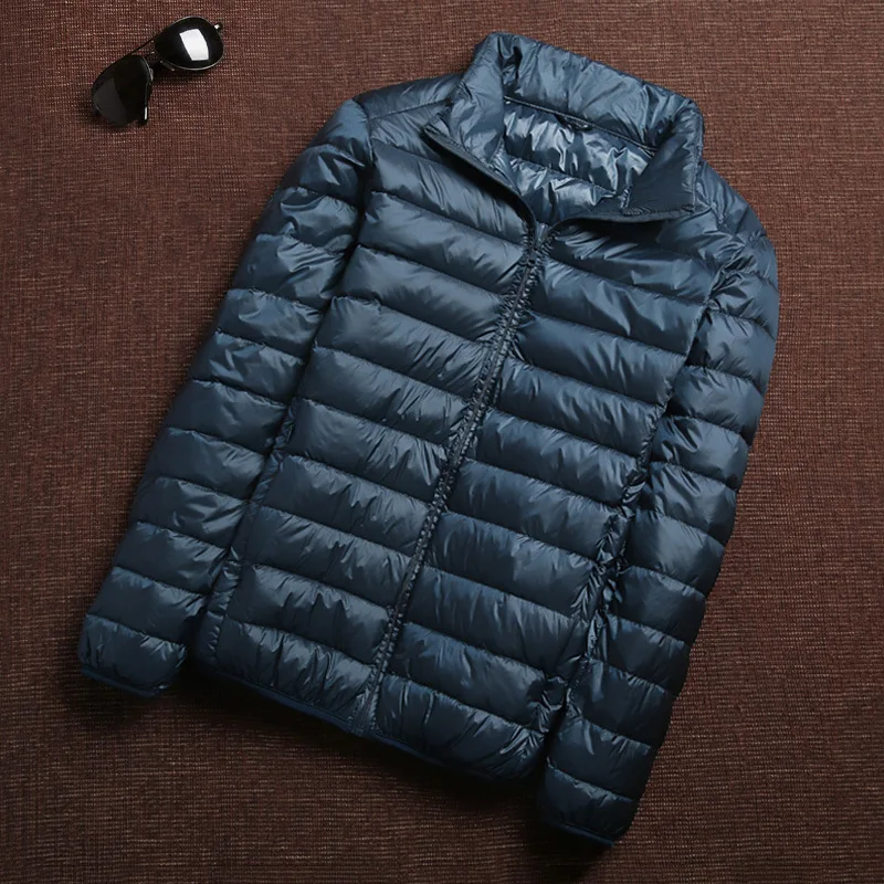 Chaqueta de plumón de pato para hombre, abrigo ultraligero de invierno, Parkas de viaje impermeables portátiles, ropa de abrigo fina con cuello