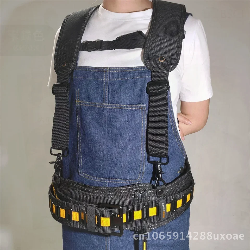 Wytrzymałe szelki do pasa narzędziowego z kieszeniami na gwoździe, regulowane wsparcie lędźwiowe, wielofunkcyjne szelki narzędziowe dla stolarza i elektryka.