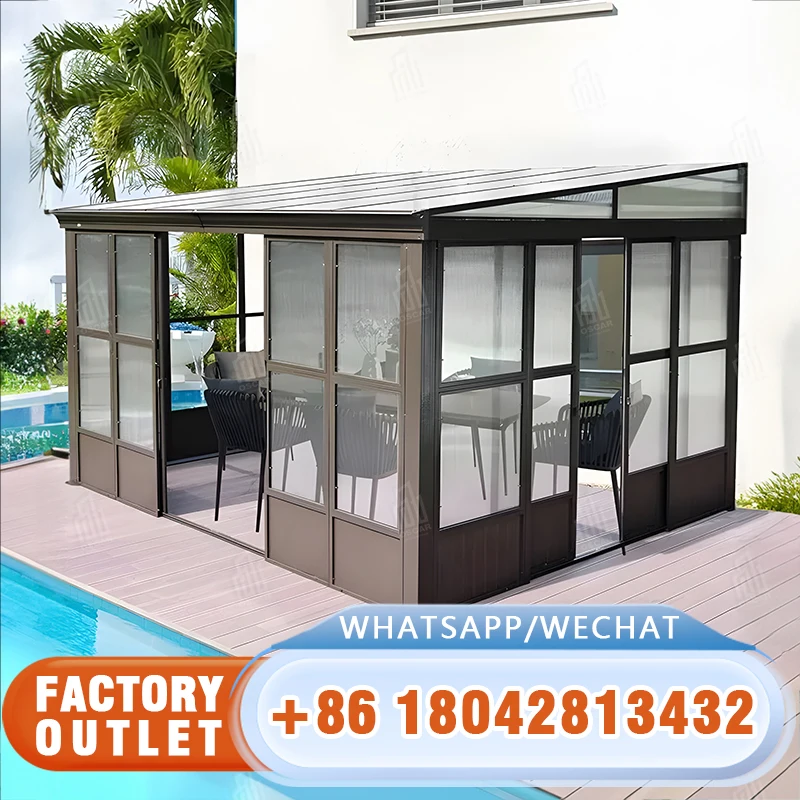 Insulation Glass Aluminum Frame Sunroom For Swimming Pool Houses Green Tempered Glass Aluminium Profile Sun House