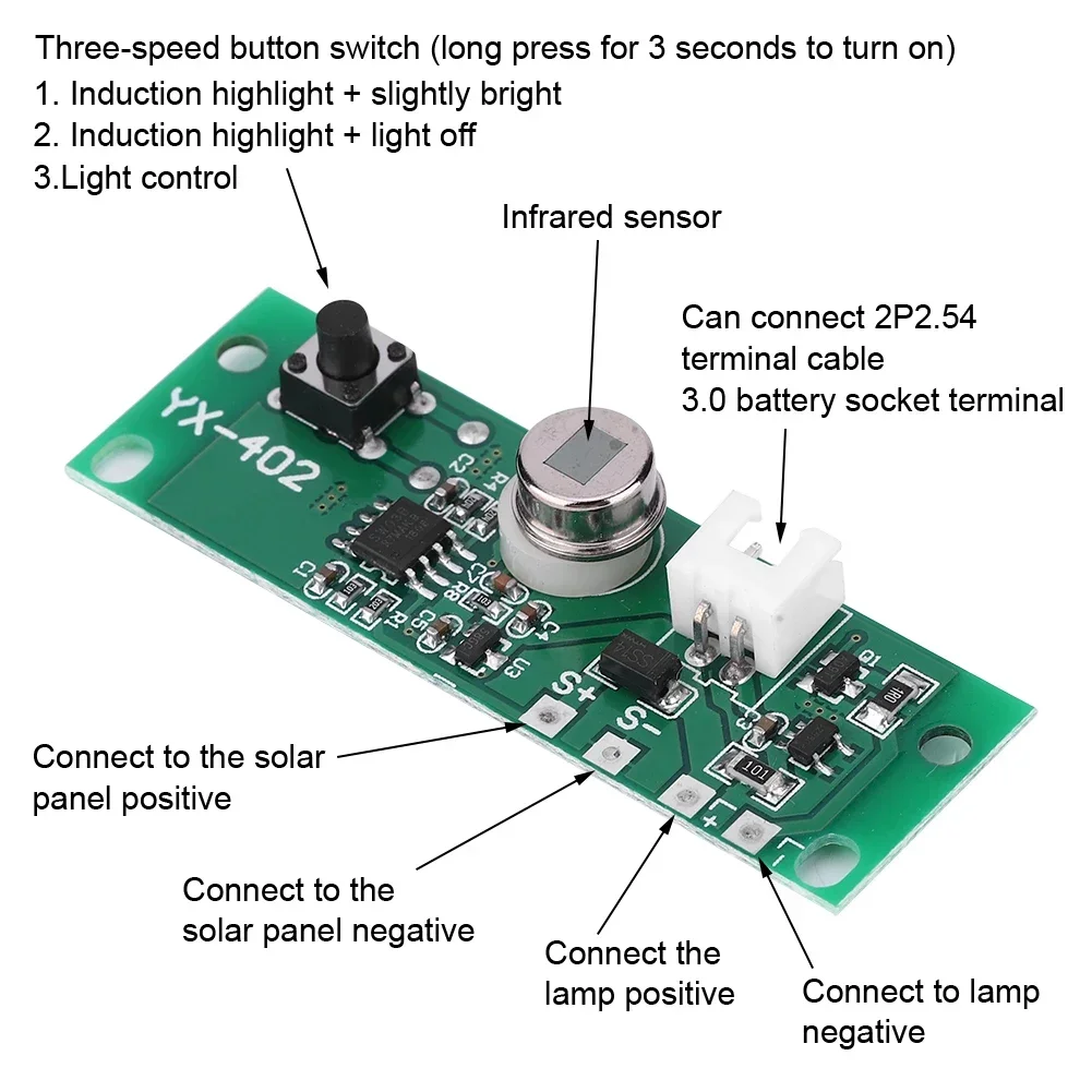 Solar Lamp Circuit Board Infrared Human Induction Wall Light Control Sensor Controller 3.7V Infrared Solar Lamp Circuit Board
