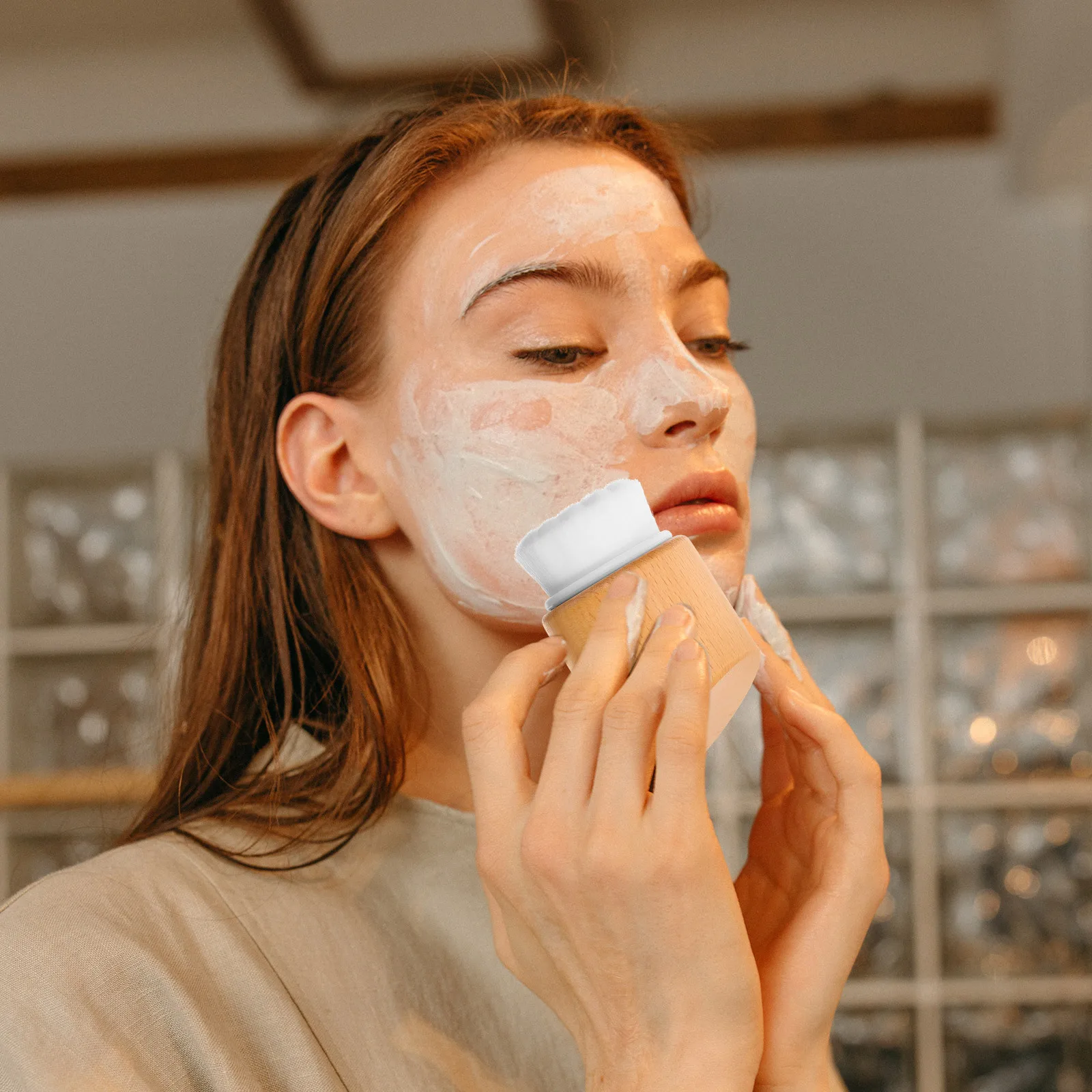 Szczoteczka do oczyszczania twarzy z drewna bukowego, delikatny peeling do skóry wrażliwej, przenośne narzędzie do pielęgnacji skóry.