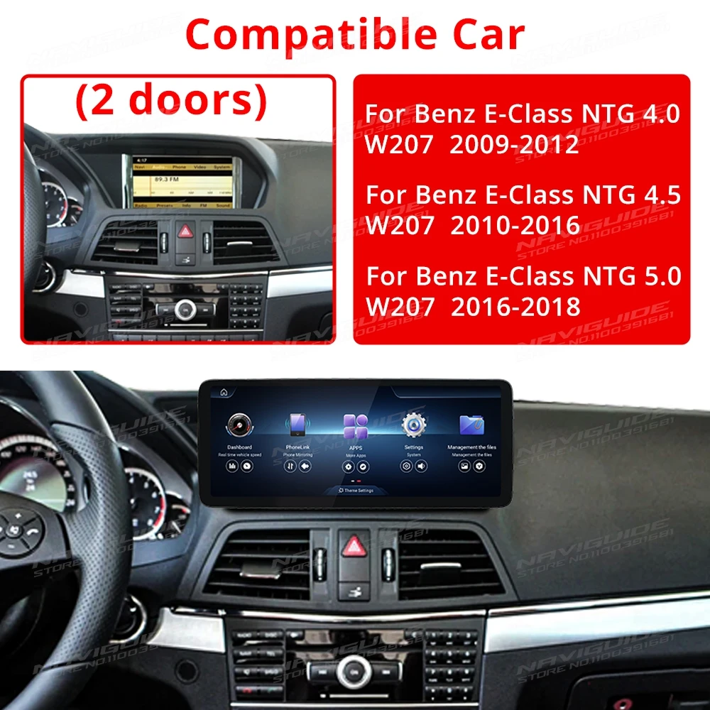 NAVIGUIDE Android14 For Mercedes E Class W207 NTG 4.0 Wireless Carplay Android Auto Intelligent Car Navigation Multimedia Player