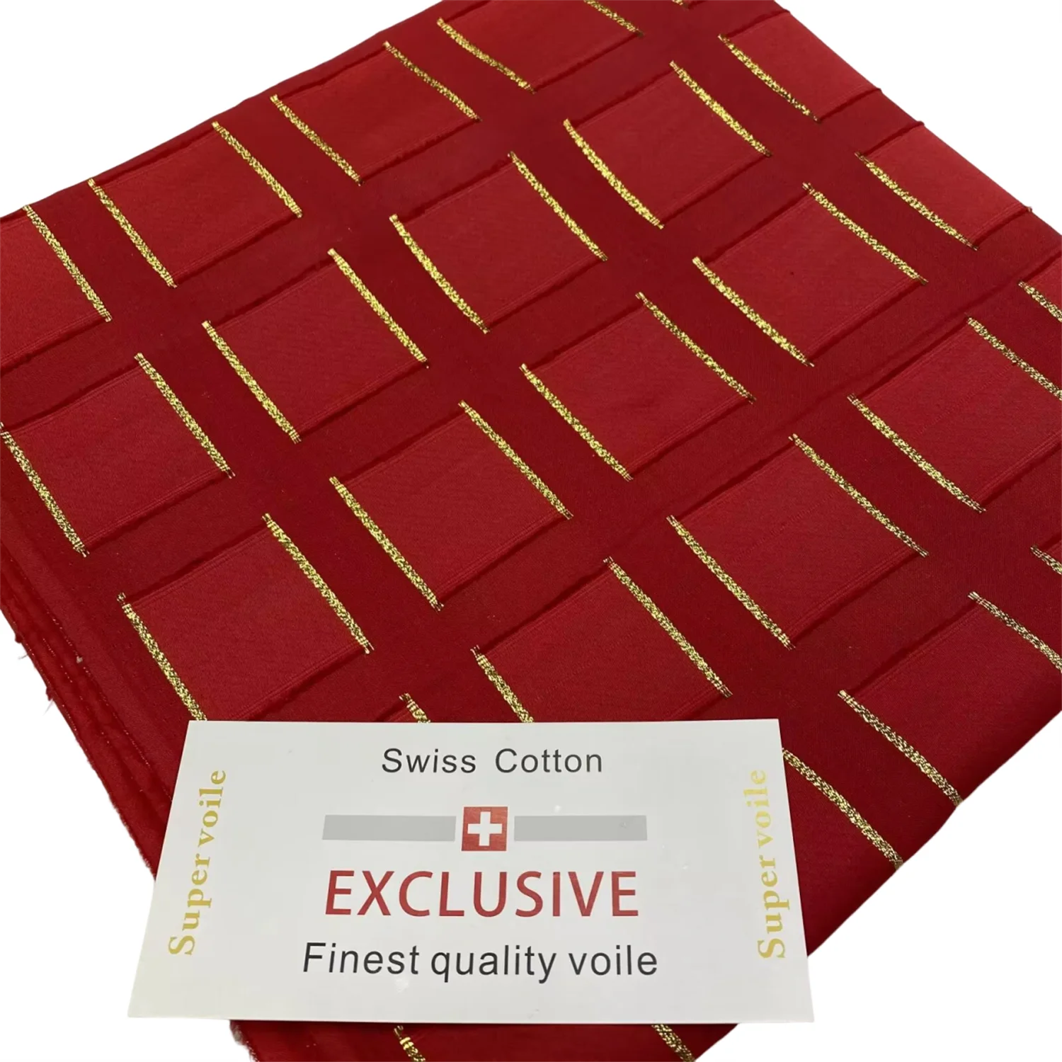 

4 ярда Золотая нить Высококачественная квадратная 100% хлопок Африканская швейцарская хлопковая вуаль Кружева Швейцария 2025 Женская и мужская одежда Материал