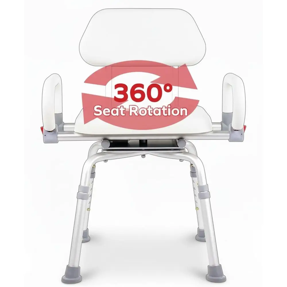 

Pivoting Shower Chair for Bathtub, Adjustable Swivel Seat with Padded Back and Arms, Adjustable Space Saving Design for Tubs, S