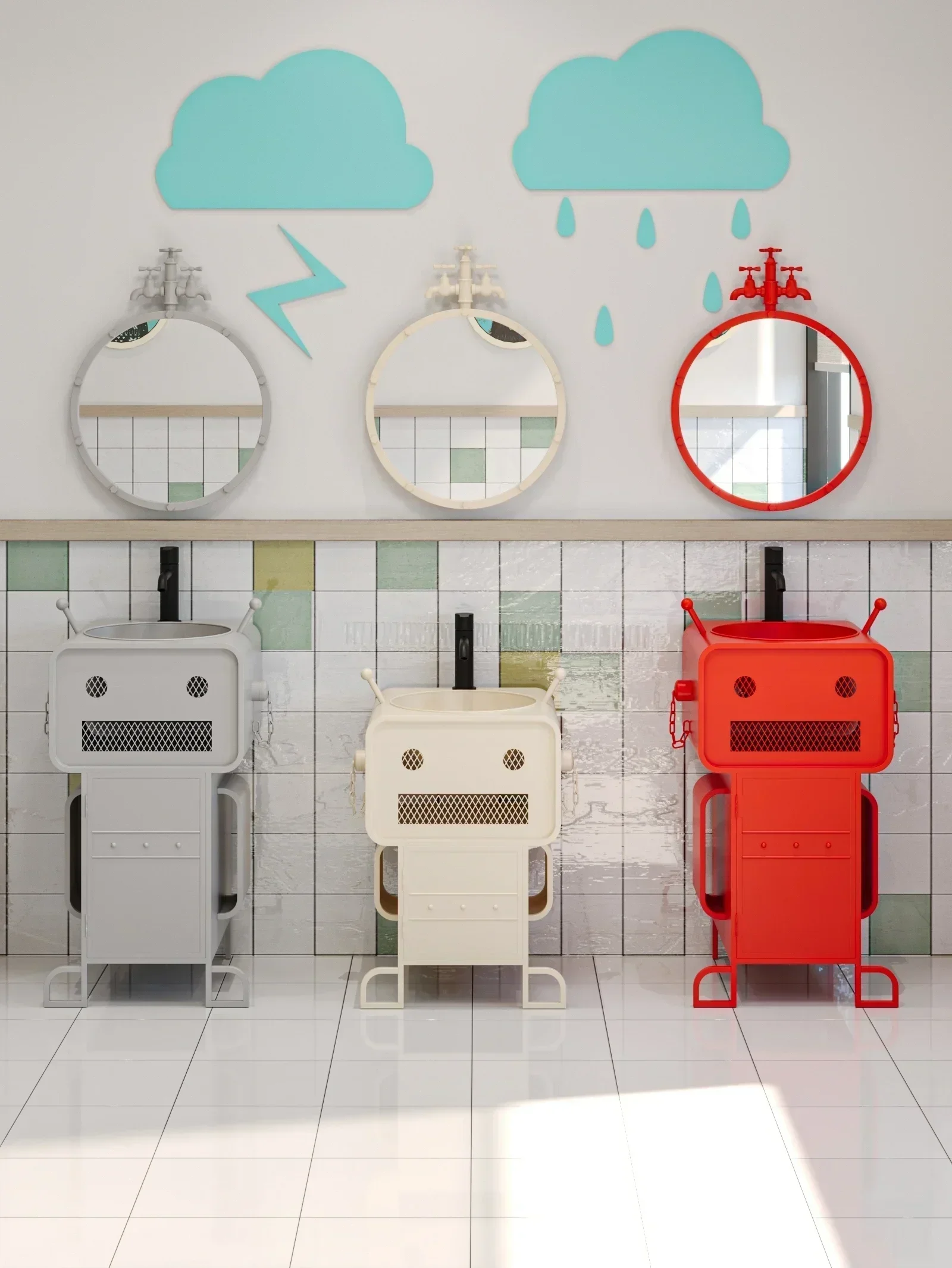 

Hot sales Personalized robot washstand Floor-to-ceiling bathroom cabinet Washbasin Creative cartoon children's column washbasin