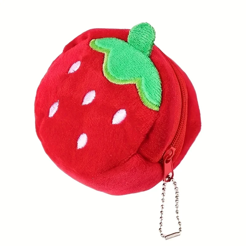 1 Lightweight and Fashionable Cartoon Wallet, Cute Simulated Fruit Series Strawberry Plush Change Bag, Suitable for Daily Use