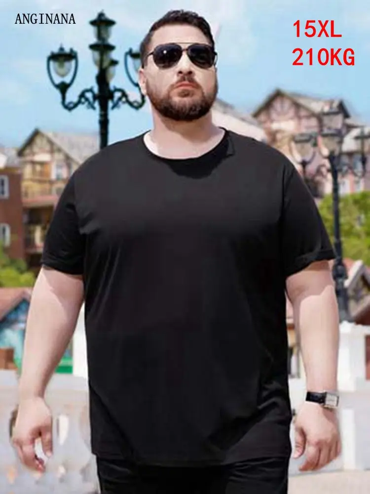 Large Size 15XL 210KG Men\'s T-Shirt big size 14XL 8XL 10XL 12XL summer Short Sleeve Round Neck Loose Casual Black Gray White